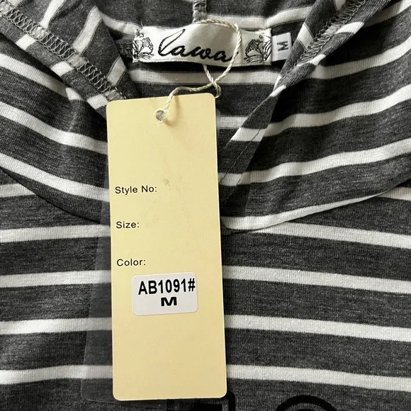 Lawa Women’s Striped Long Sleeve Hooded Super Mini Dress with Pockets NWT - Picture 7 of 13